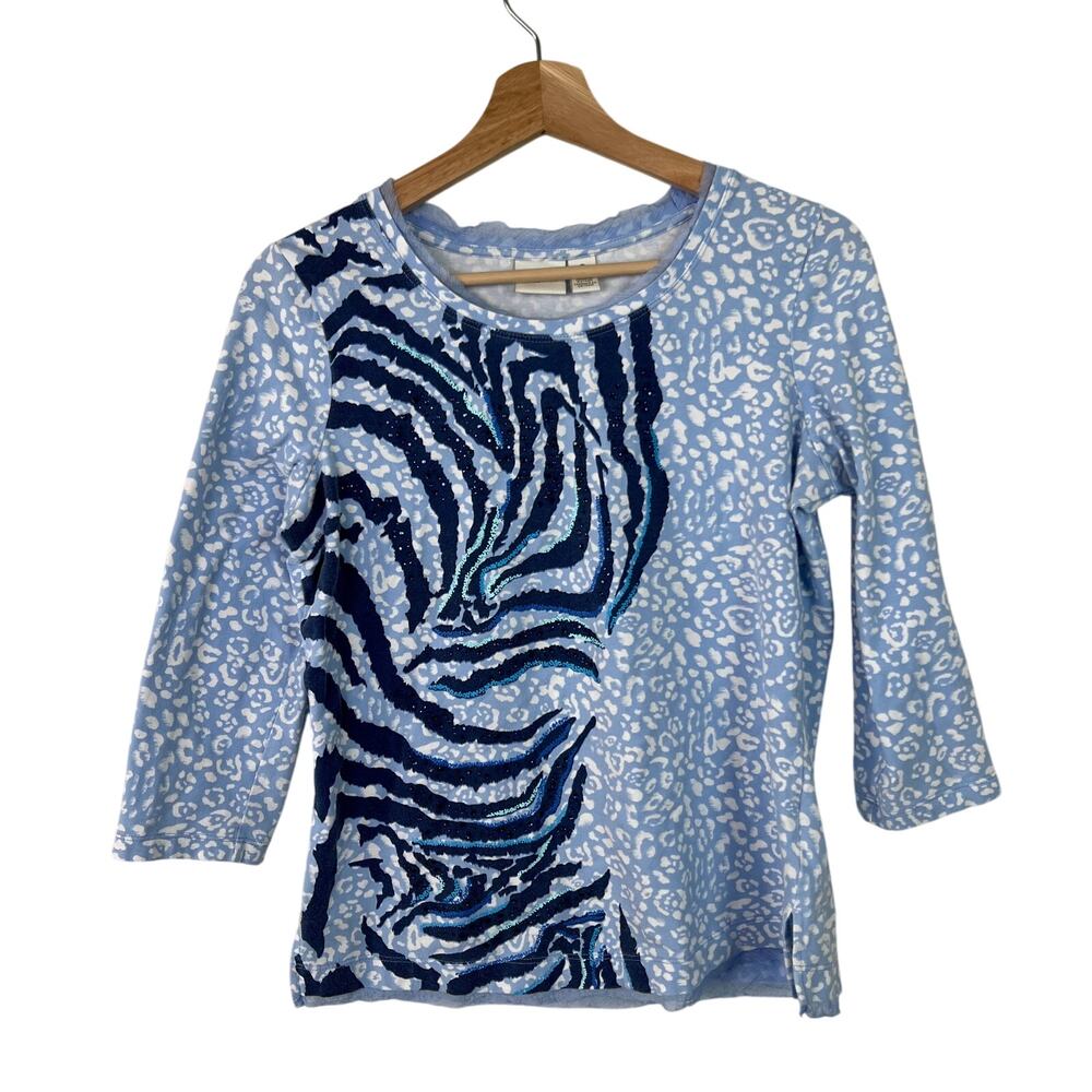 Chico's Zenergy Nora Animal Print Tee 3/4 Sleeves Blue Chico's Size 0 (Small)